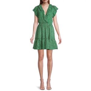 Trovata 
Birds of Paradise Emerald Green Mini Dress with White Dots and Pockets